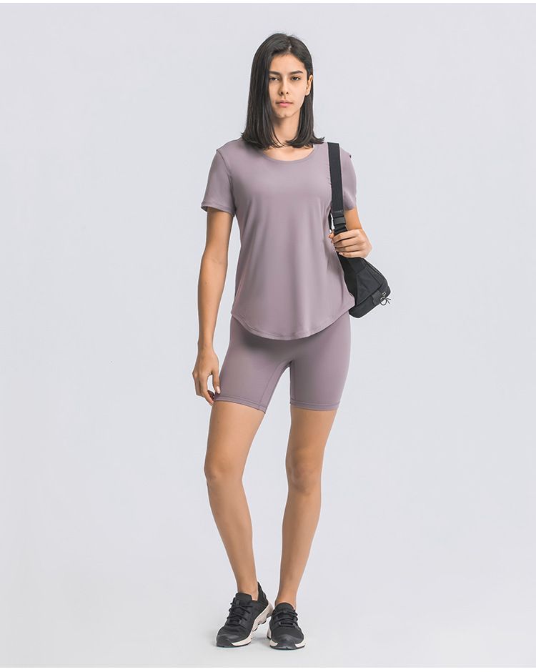 Tricou nou pentru alergare de vară pentru femei, top simplu și largi pentru yoga cu mâneci scurte, îmbrăcăminte sport ușoară și respirabilă pentru alergare și fitness_voghion.com