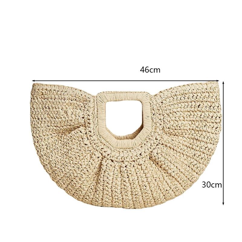 Borsa tote shopper di grande capacità in rattan della Boemia Borsa da donna in vimini intrecciata firmata Moon Borsa a tracolla in paglia da spiaggia estiva_voghion.com