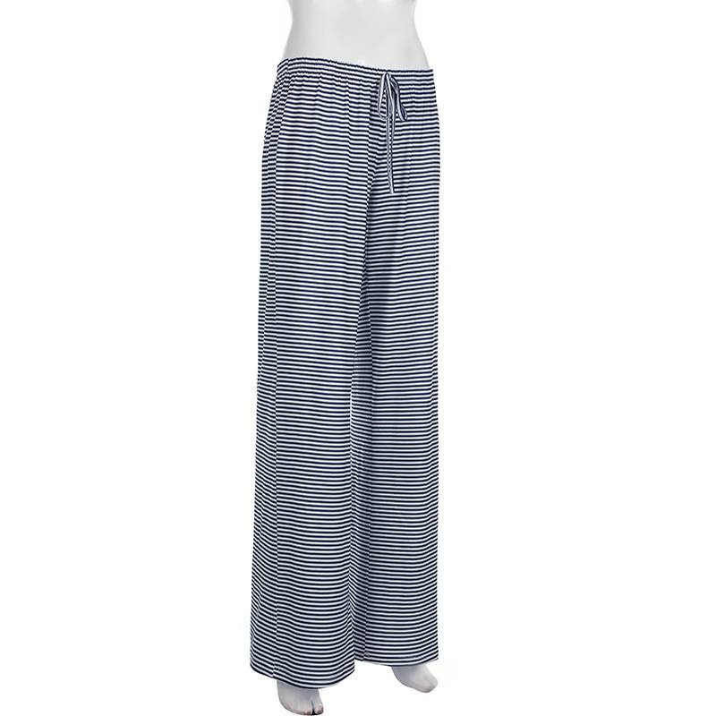 Lässige Streifen Niedrige Taille Baggy Jogginghose Kordelzug Elastische Hose Frauen Beiläufige Lose Gerade Bein Hosen Sommer Streetwear_voghion.com