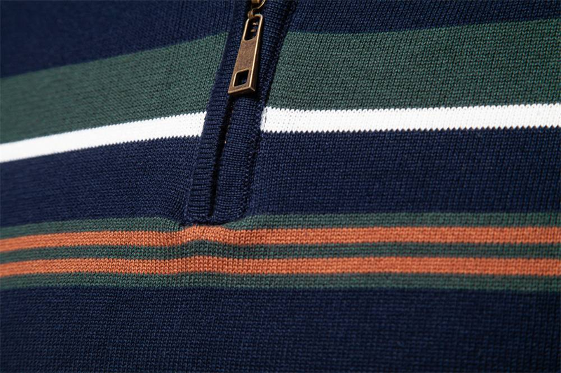 Suéter de primavera y otoño para hombre, nuevo, con cuello alto y media cremallera, suéter a rayas de colores a juego, camisa informal de moda para hombre._voghion.com