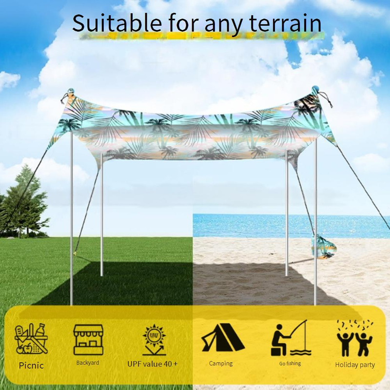Tenda da spiaggia in lycra con protezione solare UPF 50+ stampata, per campeggio, antivento, portatile, montaggio rapido in 2 minuti, include borsa per il trasporto e 6 picchetti._voghion.com