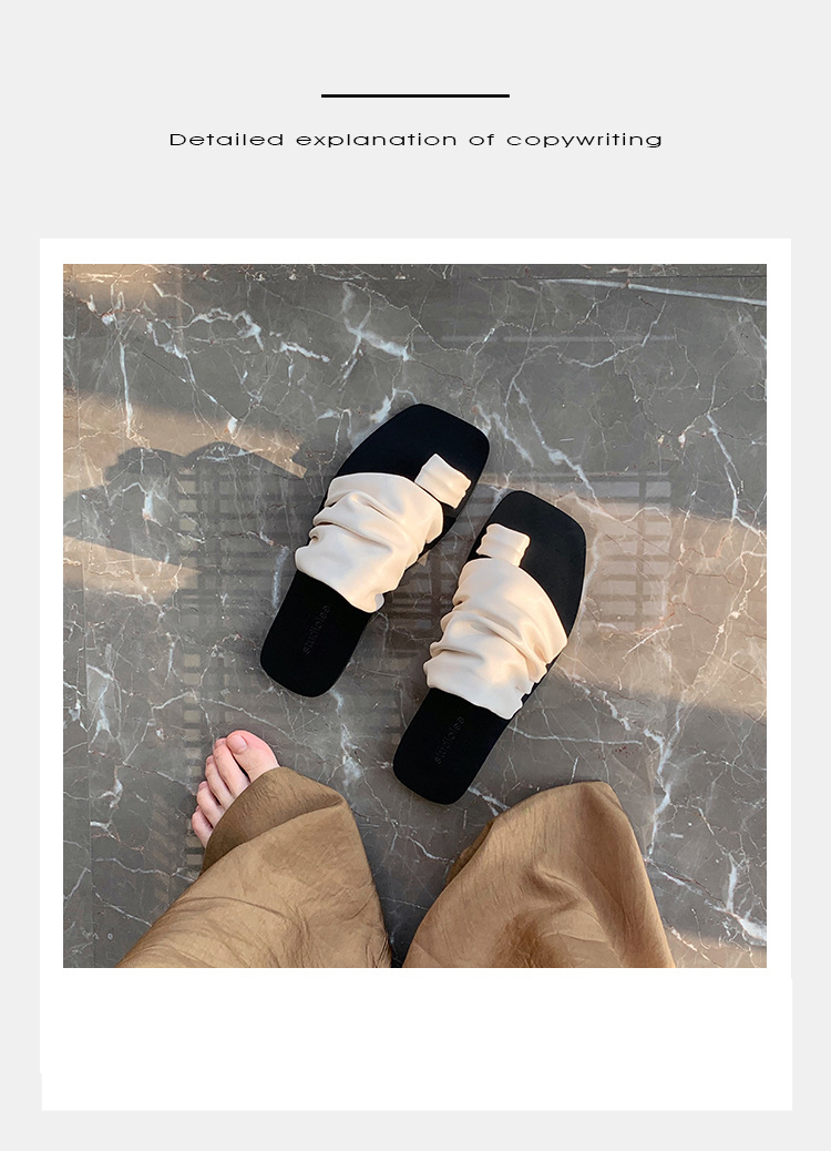 Women's Shoes Niche Design Slippers For Women To Wear As Outerwear Summer Pleated Pile Beach Flat Toe Sandals_voghion.com
