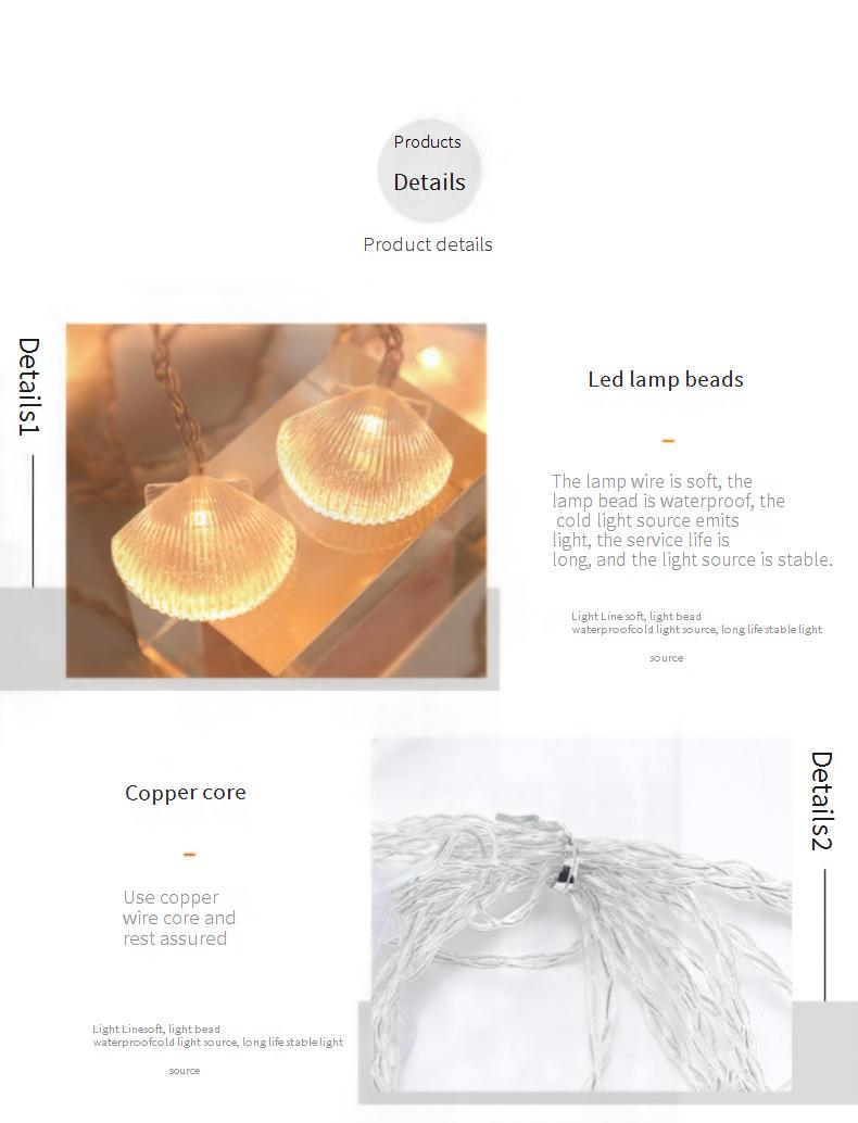 LED Seashell String Lights - Waterproof Outdoor Decorative Lights For Christmas, Garden, Party, And Home Decor - Battery/USB/Solar Powered_voghion.com