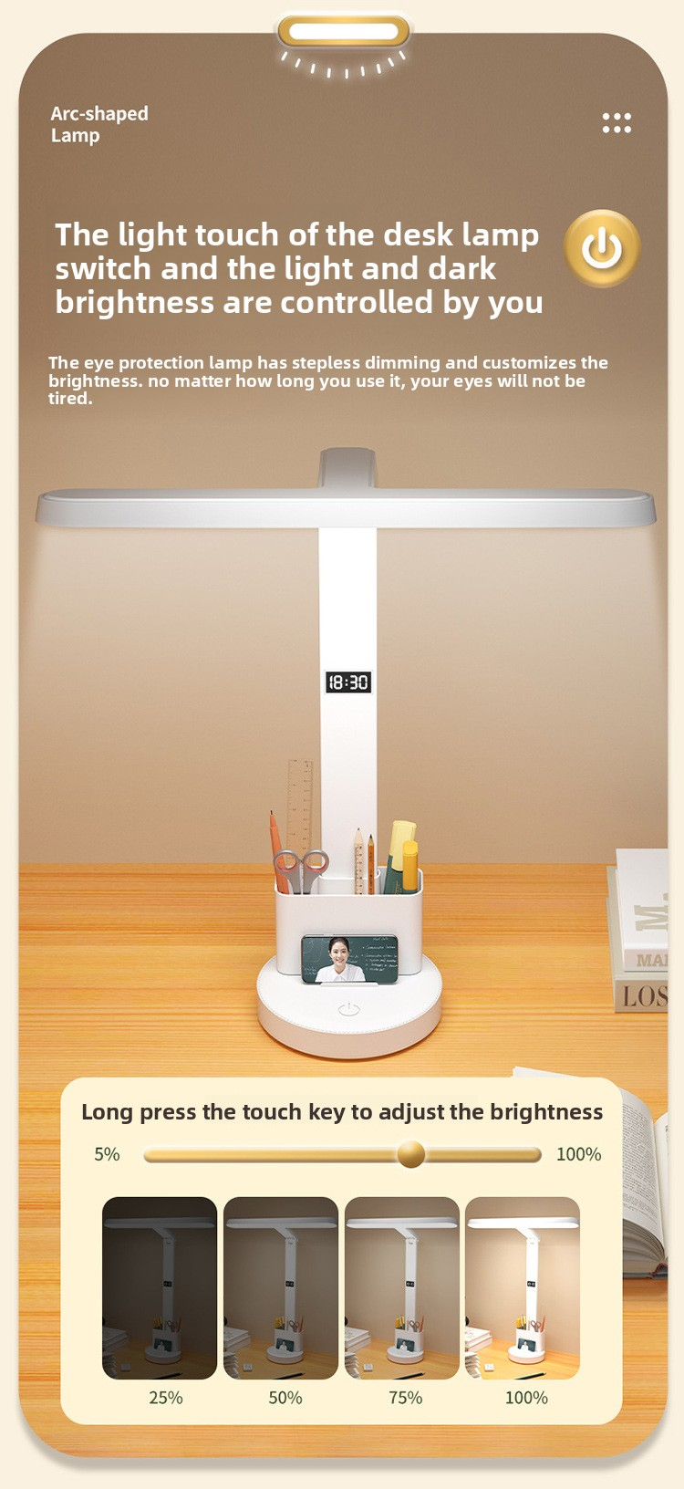 Intelligente LED-Schreibtischlampe mit Uhr – Augenschonendes Lernlicht, 3 Farbmodi, Touch-Steuerung, USB-Aufladung, AA-zertifiziert und CE-geprüft, für Kinder und Studenten_voghion.com