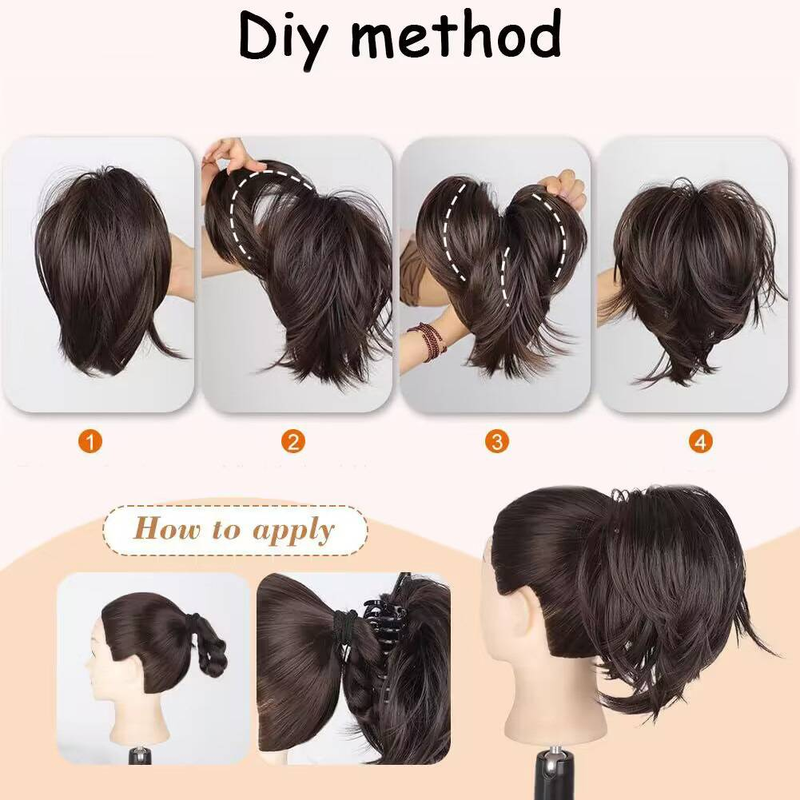 Parrucca con coda di cavallo corta e dritta con clip, filo ad alta temperatura, fascia per lo styling intercambiabile, parrucca soffice con coda di cavallo_voghion.com