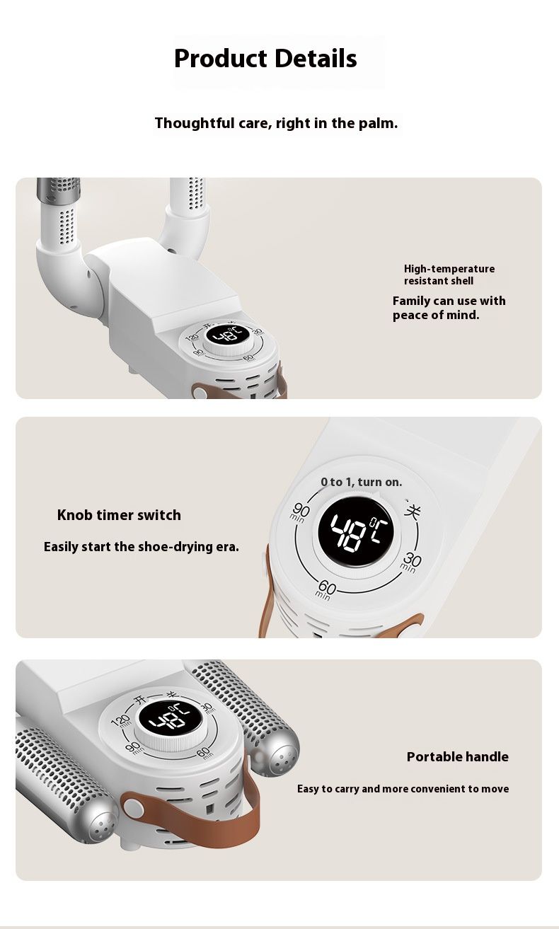 Smart Shoe Dryer & Sterilizer – UV Sanitizing, Fast Drying For Sneakers/Boots, Foldable Design With Timer, 220V/110V Dual Voltage (White)_voghion.com