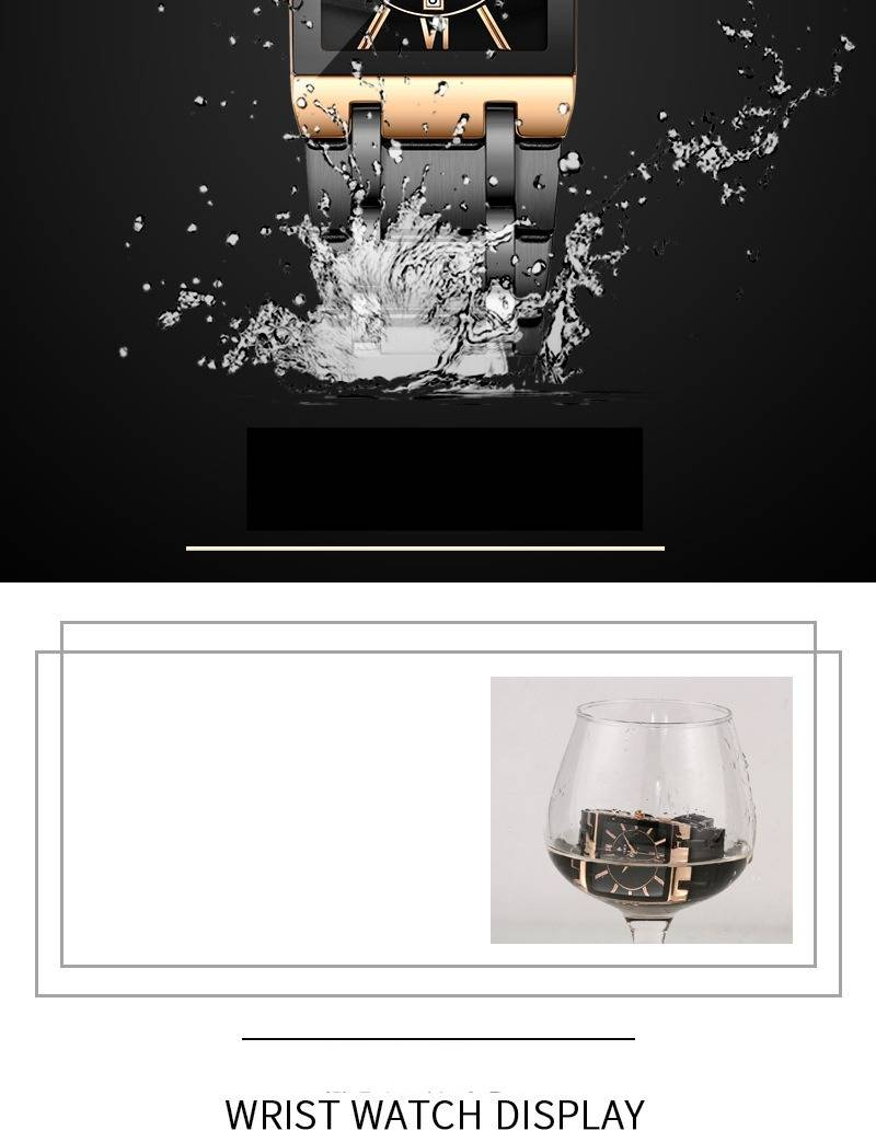 Men's Stainless Steel Square Dress Watch With Quartz Movement, Date Display, And 30M Water Resistance Waterproof Business_voghion.com