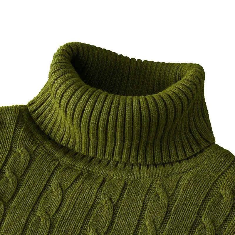 Maglione invernale elasticizzato a tinta unita, caldo, a collo alto, da uomo, in maglia a coste, vestibilità slim_voghion.com