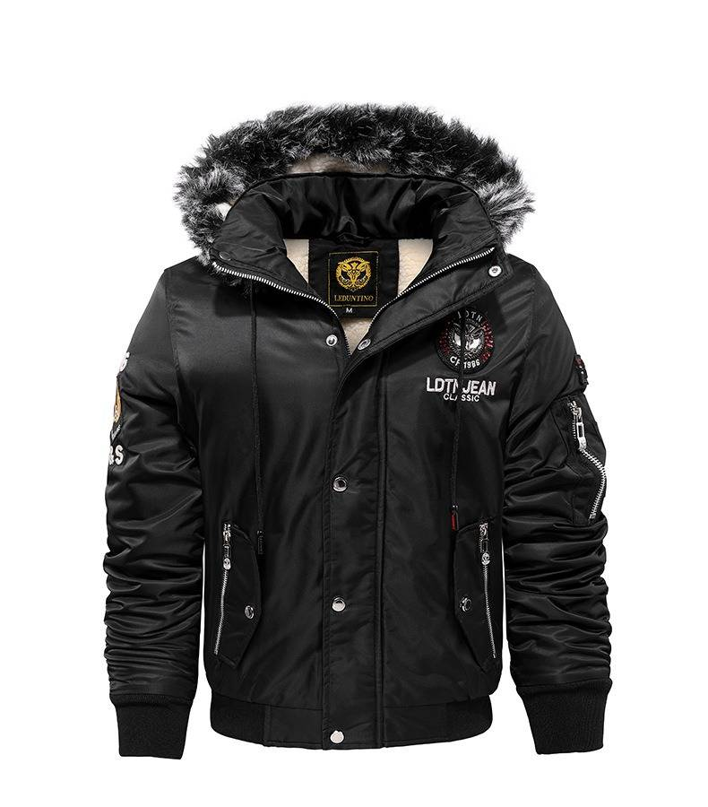 Giacca invernale in pile con cappuccio da uomo, foderata in pelliccia sintetica, vestibilità slim, con cerniera, per abbigliamento casual e streetwear (rosso/nero/blu, M-5XL)_voghion.com