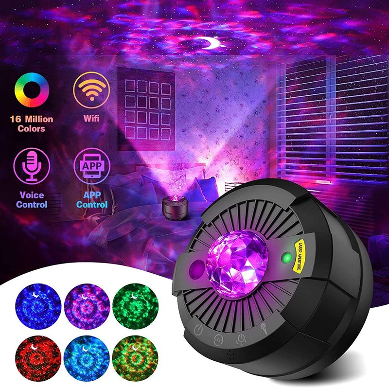 Proyector de estrellas, galaxia, luna, océano, olas, cielo, luz nocturna con música, altavoz Bluetooth, lámpara para decoración, regalo de cumpleaños, fiesta_voghion.com