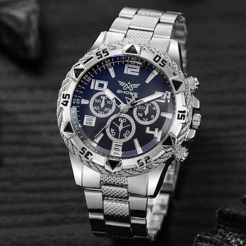 Herrenuhr Business Quarzuhr Herren Drei-Augen Großes Zifferblatt Stahlband Armbanduhr Herrenuhr Armbanduhr_voghion.com