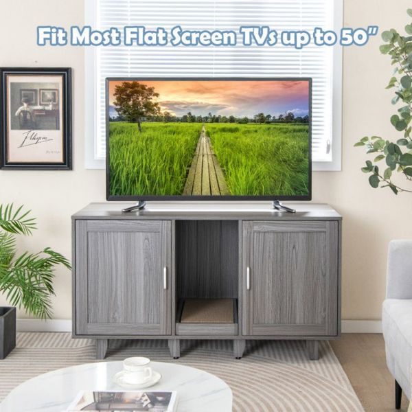 2-Door Cat Litter Box Enclosure With Winding Entry And Scratching Board_voghion.com