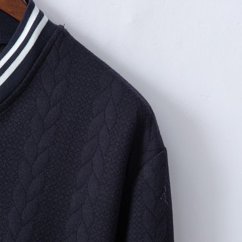 Herbst/Winter Herren Baseballuniform, gestrickt, Jacquard, einfarbig, Stehkragen, lässig, mit überschnittener Schulter, Button-Down-Jacke_voghion.com