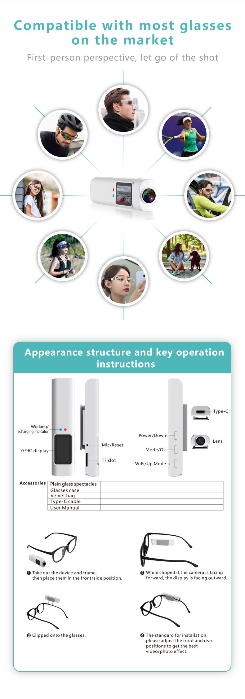 New Glasses Sports Camera 1080P With WIFI First View Camera DV Cycling Travel Recorder_voghion.com