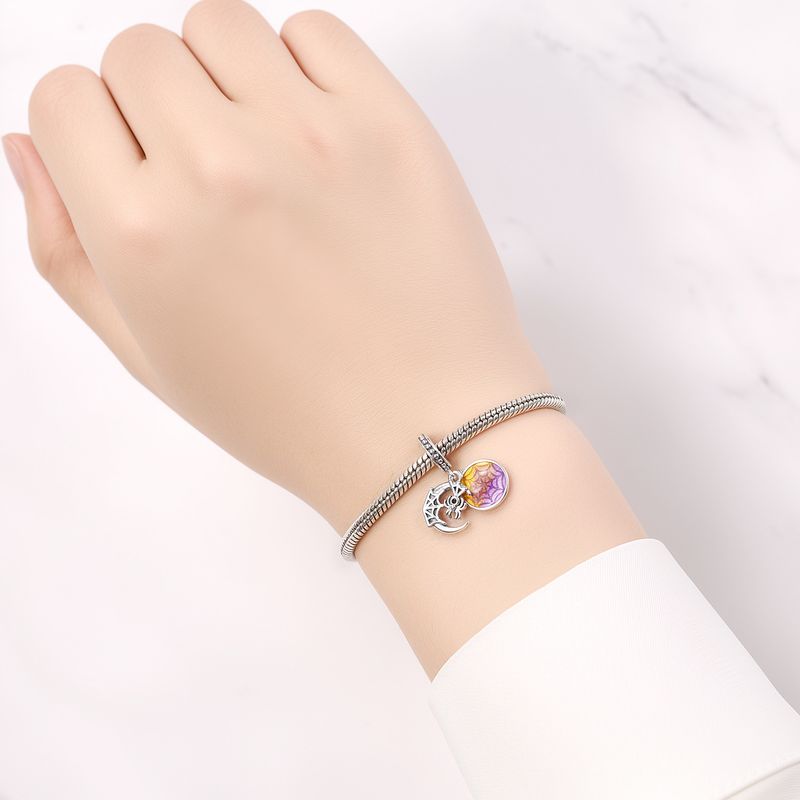 Moon Spider Crystalline Web Charm, Genuine Sterling Silver Beads Charm_voghion.com