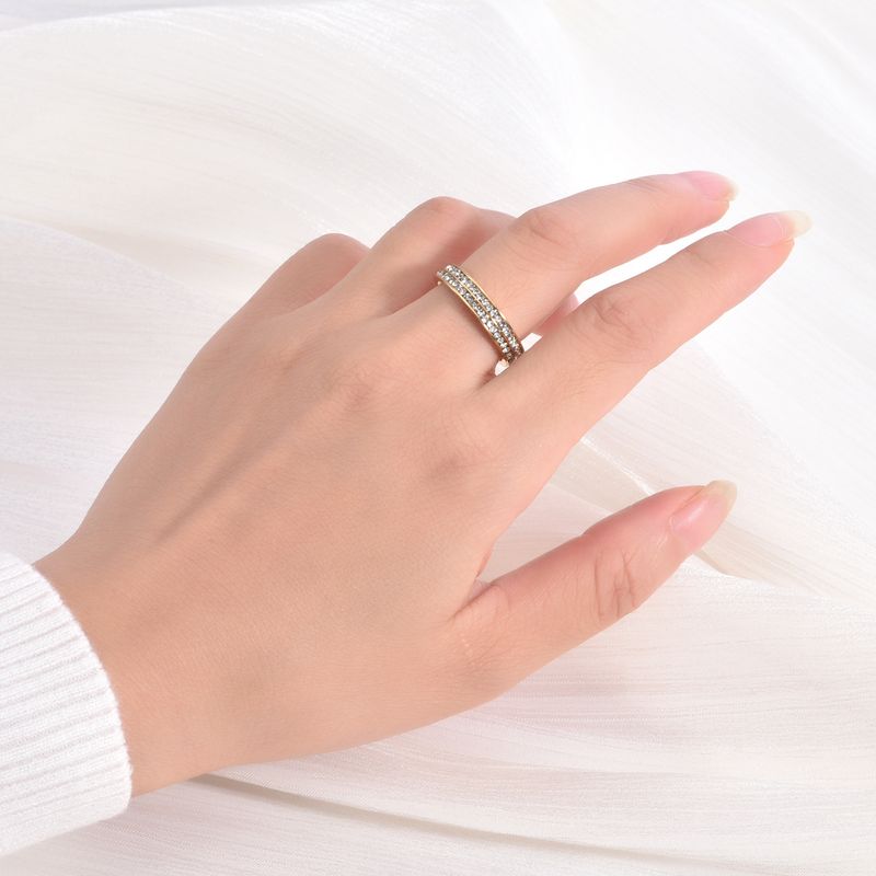 Anello da donna in oro K con doppia fila di diamanti, versione stretta, in acciaio al titanio, di lusso, per coppie._voghion.com