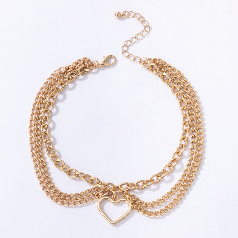 Fashion Jewelry Gold Heart Chain With Tassel Snake Pendant Three-Layer Anklet For Women_voghion.com