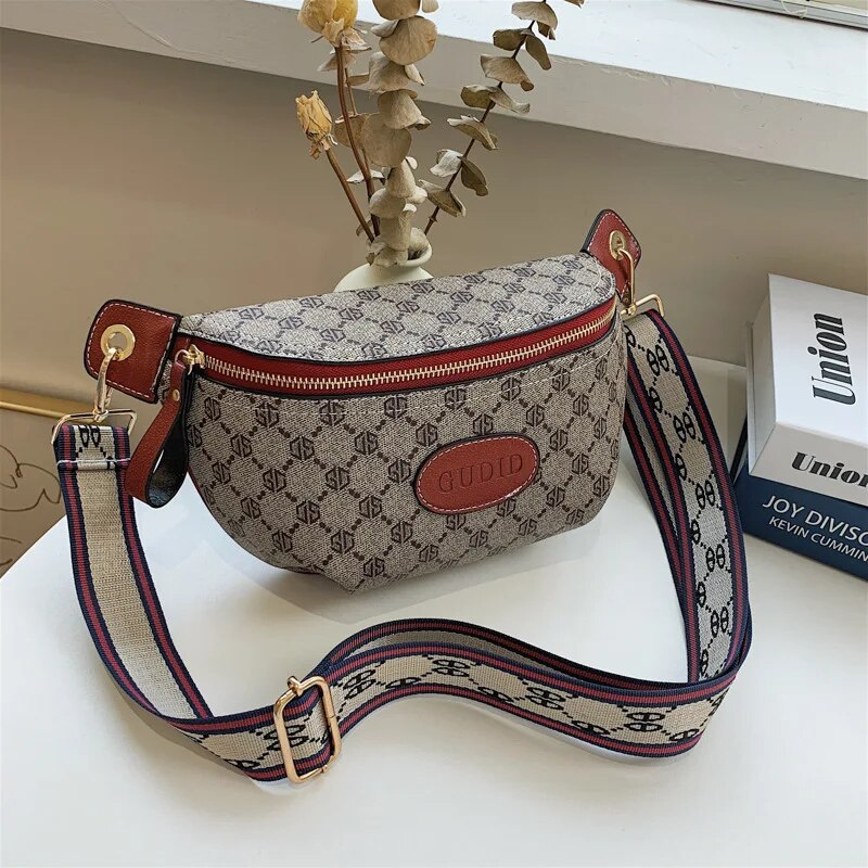 Geo Pattern Fanny Pack, Elegant Zipper Front Sling Versatile Chest Bag_voghion.com