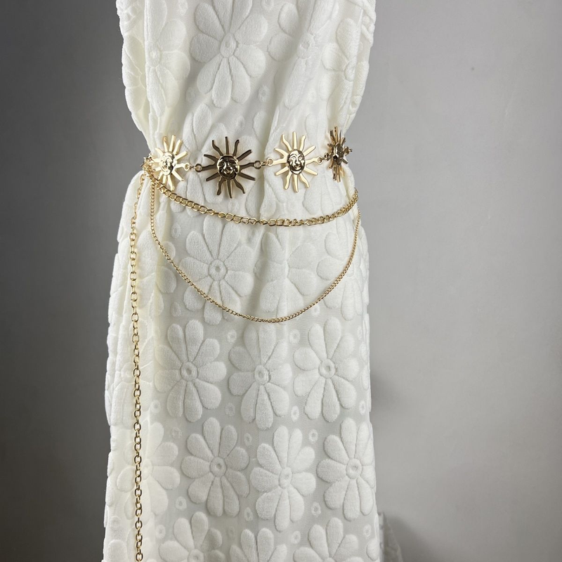 European and American retro palace metal pendant sunflower waist chain multi-layer senior body dress belt accessories_voghion.com