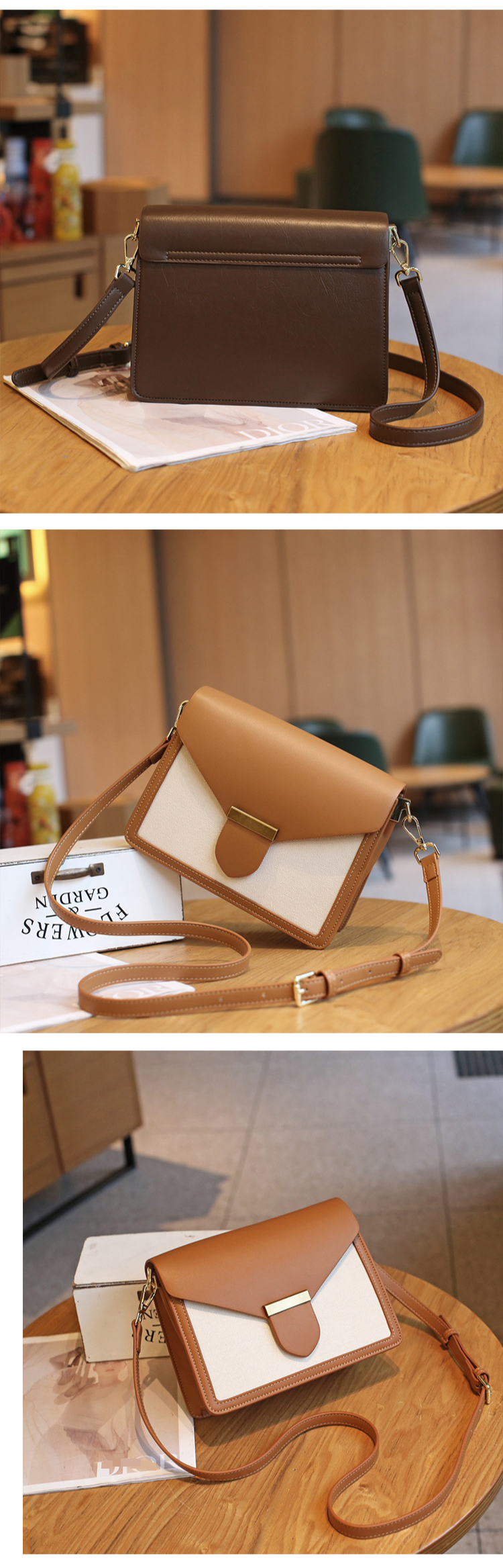 Borsa da donna, borsa a tracolla, borsa alla moda con colori a contrasto, borsa a tracolla singola, versatile, tracolla larga, piccola borsa quadrata_voghion.com