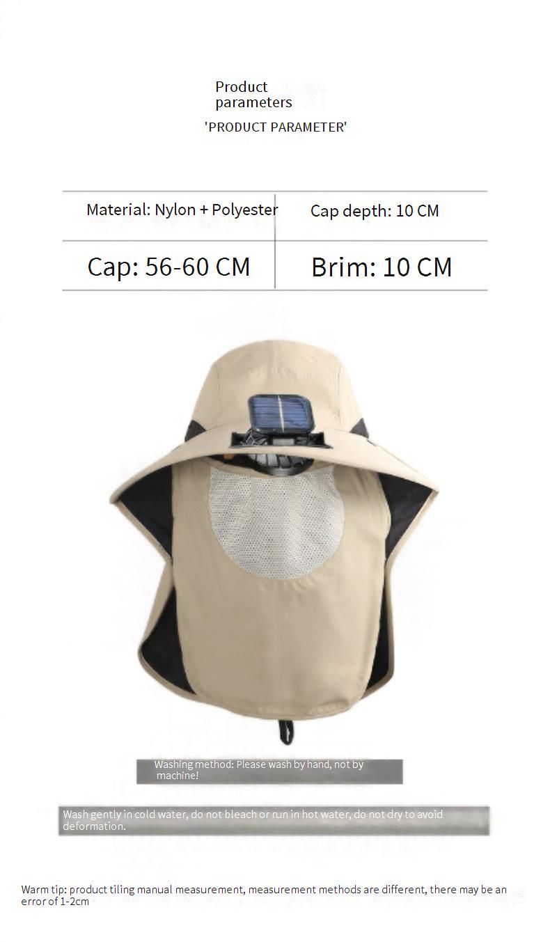Sonnenhut Herren Sonnenhut mit großer Krempe, Solarventilator, starker Wind, wiederaufladbar, Schal, Nackenschutz, Bergsteiger-Angelhut_voghion.com