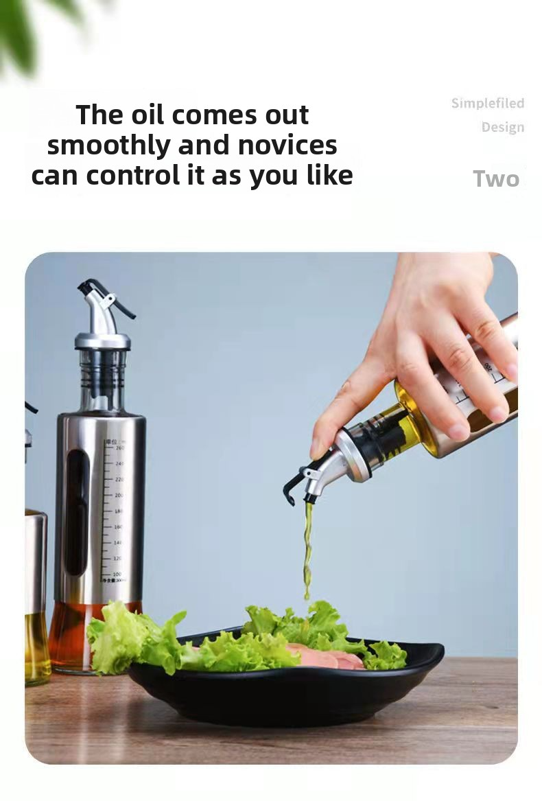 Dispenser per olio graduato in vetro - Bottiglia da cucina di grande capacità per olio e aceto (beccuccio in acciaio inossidabile antigoccia da 750 ml, design facile da versare, senza BPA)_voghion.com