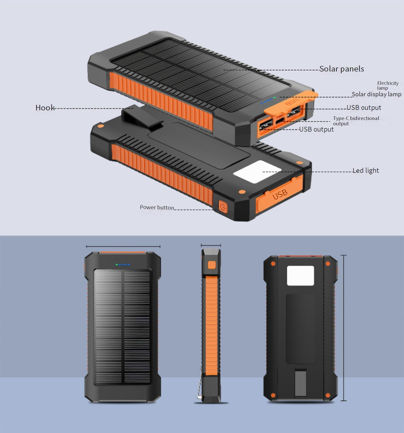 20000mAh Solar Power Bank With Wireless Charging, Waterproof Outdoor Portable Charger For Camping, Hiking, Travel - Custom Logo Printing Available_voghion.com