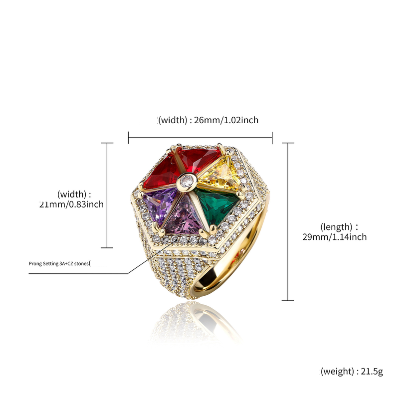 Anello geometrico esagonale da donna con pietre di zircone colorate, design a mulino a vento color caramella, elegante e raffinato, da indossare tutti i giorni._voghion.com
