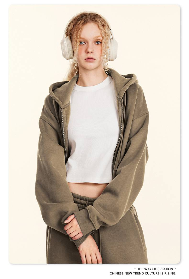 Retro-Hoodie mit Reißverschluss für Damen – Übergroßer, kurzer Pullover mit Fleecefutter, Streetwear-Freizeitjacke für Herbst und Winter_voghion.com