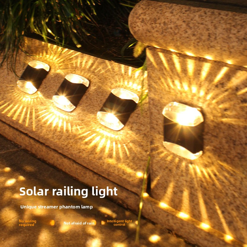 Luminária de parede com 4 LEDs movida a energia solar, decoração à prova d'água para jardim externo, efeito de brilho duplo, 3000K branco quente + mudança de cor, brilho ajustável_voghion.com