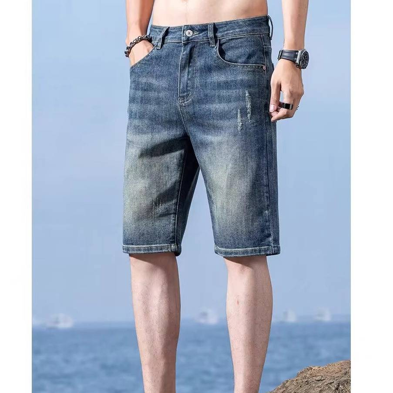 Pantaloncini in denim minimalisti da uomo – Pantaloncini estivi in cotone leggero a metà coscia, casual, da strada (28-36, blu classico, vestibilità dritta, traspiranti ed elasticizzati)_voghion.com