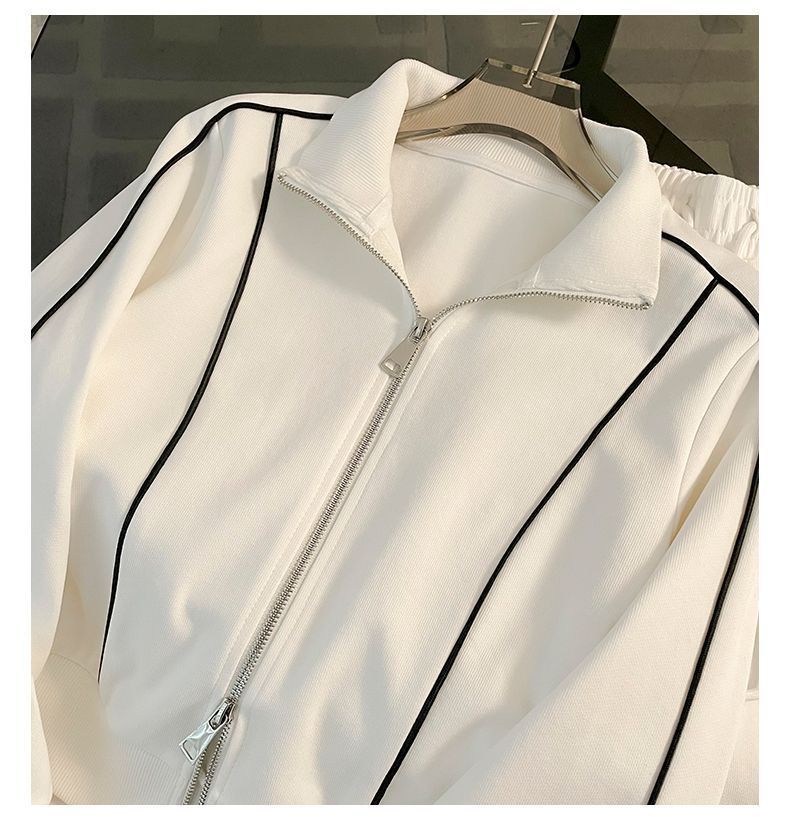 Dames sportpak mode casual leeftijdsverminderende stijlvolle rits sweatshirt wijde pijpen broek tweedelig set_voghion.com