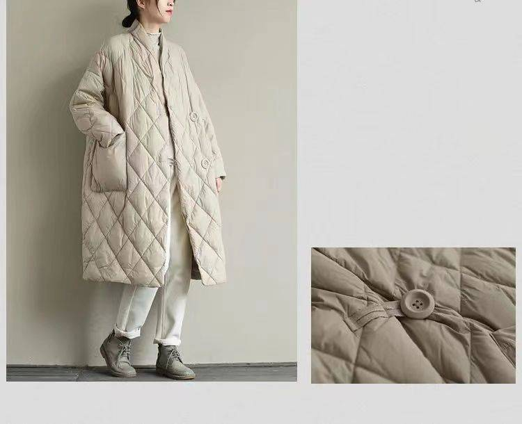 Wintermantel in Übergröße für Damen – Oversized Steppjacke mit Stehkragen (knielang, warm)_voghion.com