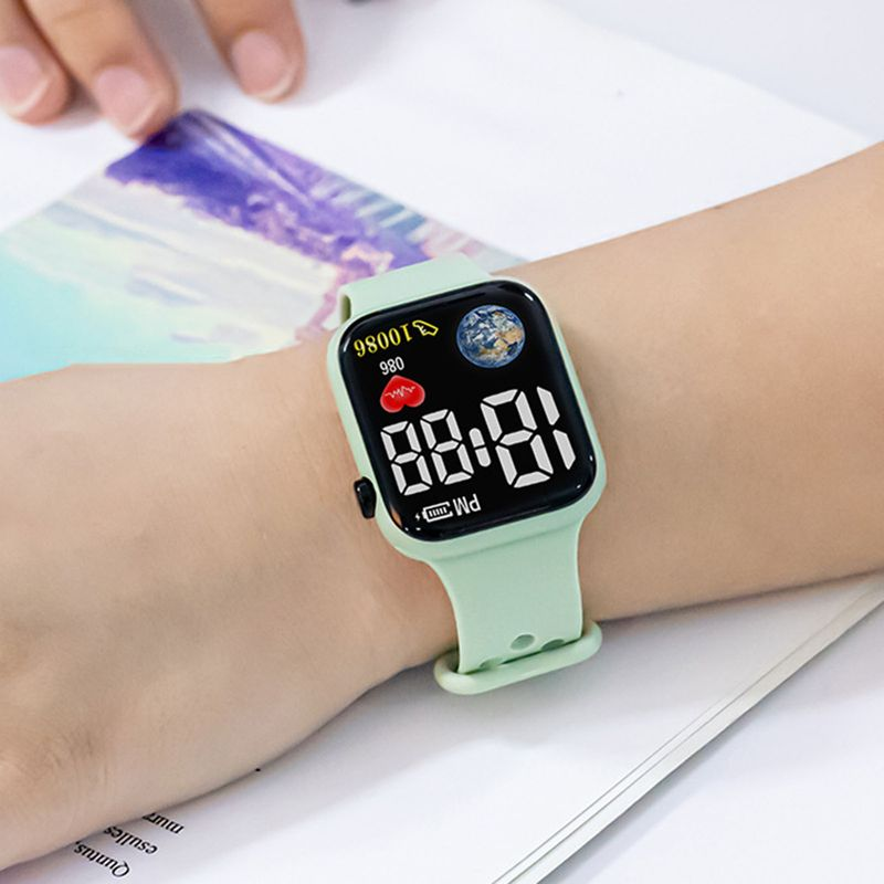 Shuosbai Kinderen Elektronische Lichtgevende Vierkante Wijzerplaat Levensknop Bediening Decoratieve Aarde Print Kinderen Jongens Meisjes LED Digitaal_voghion.com