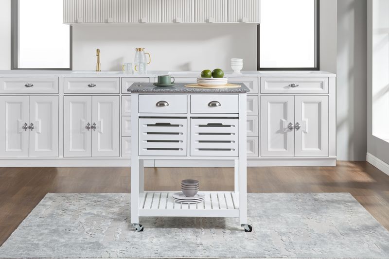 Mobile Rolling Kitchen Island Trolley Serving Cart With Underneath Drawer & Slide-Out Wire Storage Basket_voghion.com
