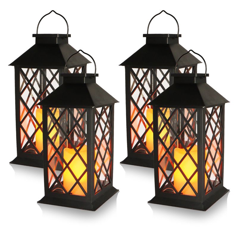 Solar Glass Lantern With LED Candles – Waterproof X-Shaped Outdoor Light For Garden, Patio & Pathway (Black/Copper/Metal 6-12H Runtime)_voghion.com