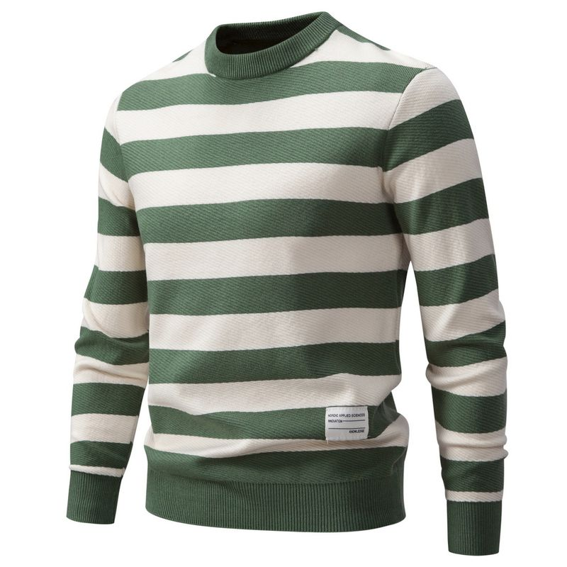 Maglione pullover caldo versatile a righe sottili da uomo, scollo rotondo, 2023, nuovo inverno_voghion.com