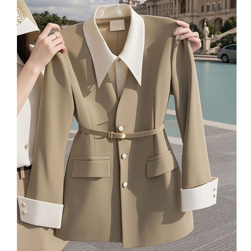 Vêtements pour femmes début d'automne veste de costume deux pièces noire costume cintré_voghion.com