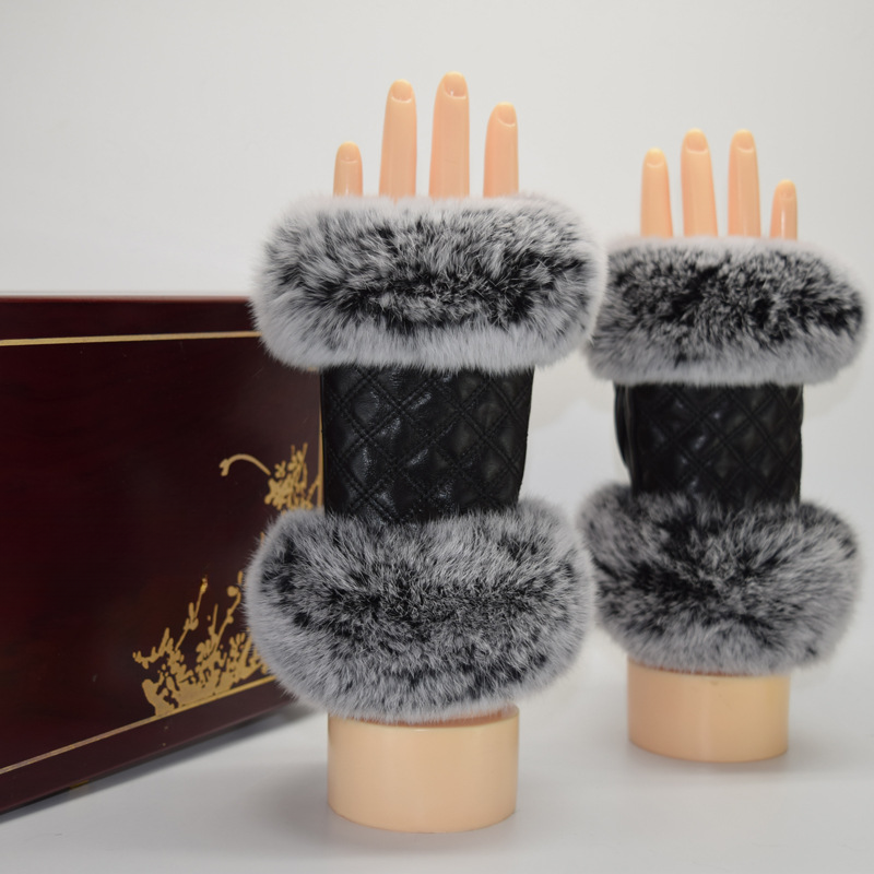 Herbst Winter Mode Schaffell Damen Rex Kaninchenfell Halbschnitt Typing Furry Apparel Vollfingerhandschuhe Neues Modell_voghion.com