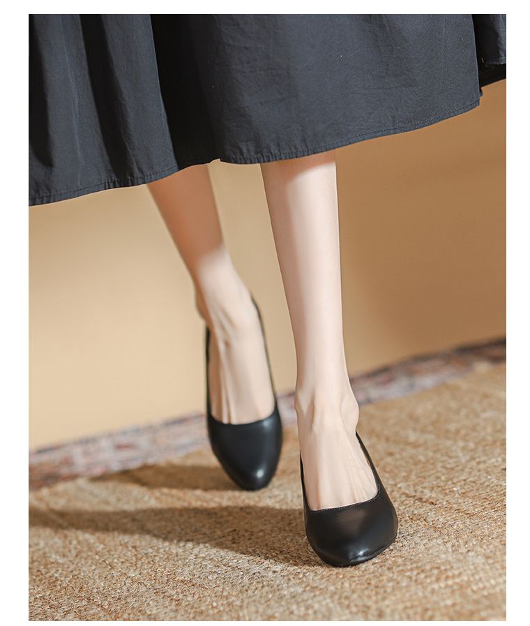 One Pedal Stewardess Black Chunky Heel Work Long Standing Flats_voghion.com