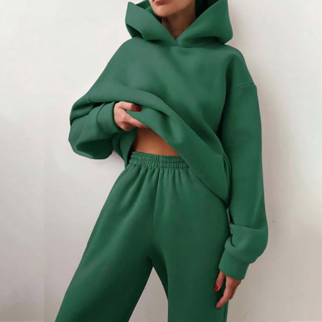 Damenbekleidung, lässiger, modischer, verdickter, langärmeliger Sweatshirt- und Hosen-Zweiteiler_voghion.com
