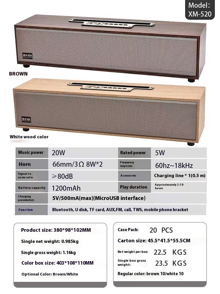 Wooden long ba with Bluetooth speake, mobile phone holde, compute gaming desktop, thee-dimensional bass home_voghion.com