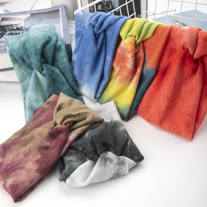 Moud Tie-Dye Sportband Yoga elastesche Band neie Stil geknüpft Kräiz breetbrëmmt Kappduch Kappschmuck_voghion.com