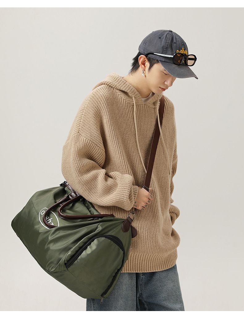 Maglione oversize con cappuccio in stile giapponese, tinta unita - Pullover in maglia regolabile per abbigliamento casual (nero, rosso Anchorage, grigio, kaki, beige)_voghion.com