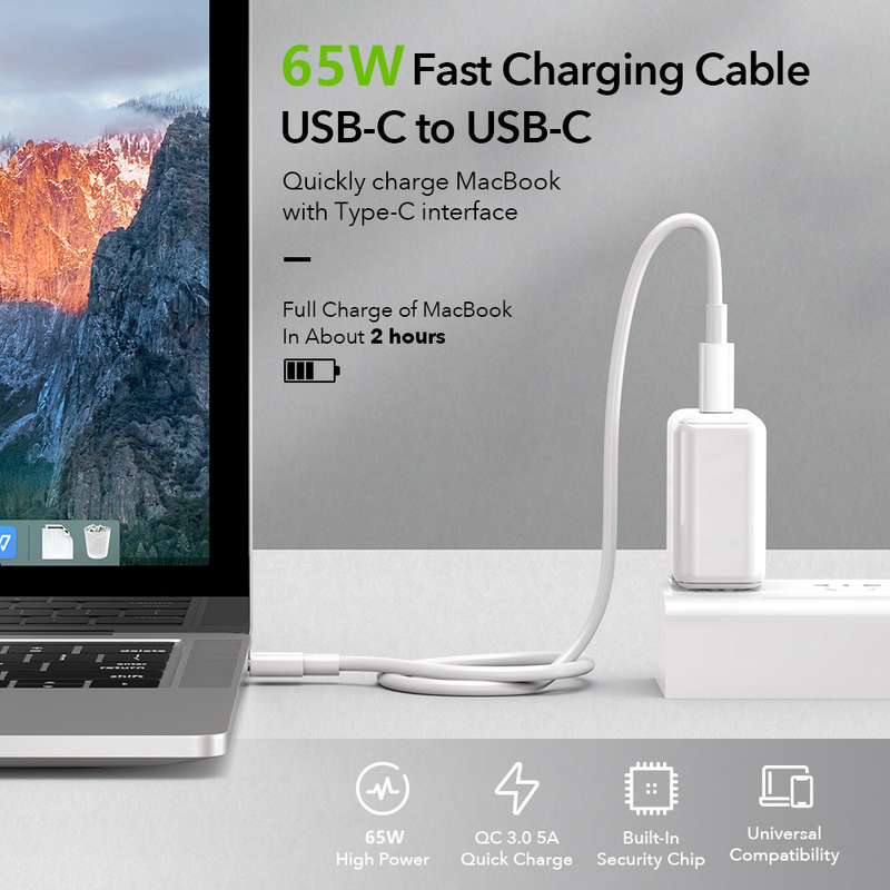 65 W „Maerknon“ USB C į USB C tipo laidas, 5 A, mobiliojo telefono greito įkrovimo laidas, USB C tipo laidas, kurį galima įkrauti_voghion.com