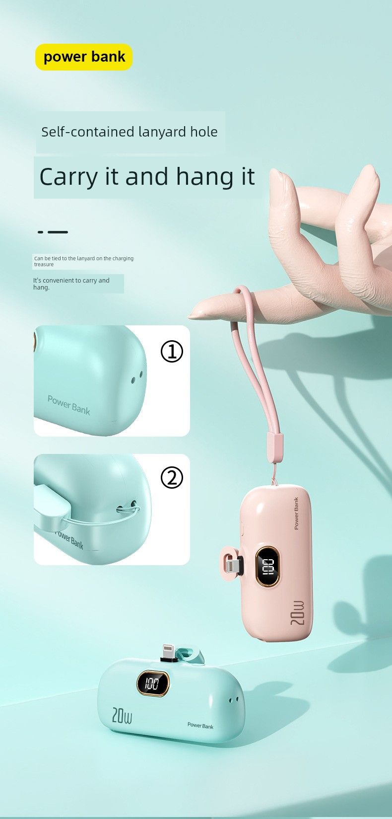 Beweegbar Power Bank Mat Kabel Portable Pocket Kapselen_voghion.com