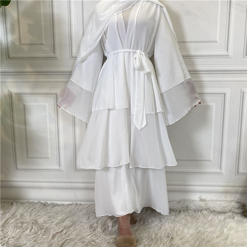 Women's Middle Eastern fashion classic Islamic Dubai new three-layer chiffon cardigan robe _voghion.com