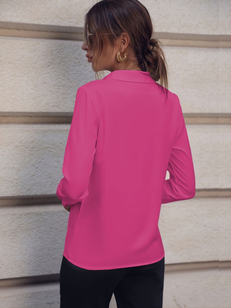 Abbigliamento da donna Camicia da donna Camicia versatile semplice in tinta unita Camicia a maniche lunghe di media lunghezza Camicia di grandi dimensioni_voghion.com