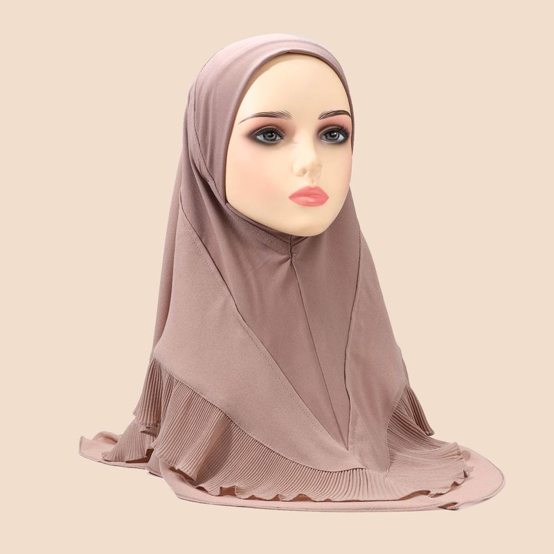 Women's Hijab solid color women's pullover headscarf crystal linen chiffon double layer ruffled scarf comfortable and breathable_voghion.com