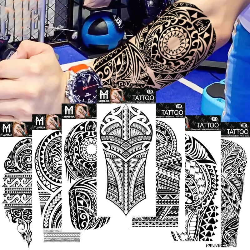 Tatuagem falsa temporária à prova d'água, braço masculino, feminino, cabeça de lobo humano, totem, texto árabe, descartáveis, adesivos falsos, femininos_voghion.com
